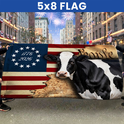 250 Years Dairy Cow 1776 2026 American Grommet Flag, We The People Patriotic Cow Farm Flag Decor