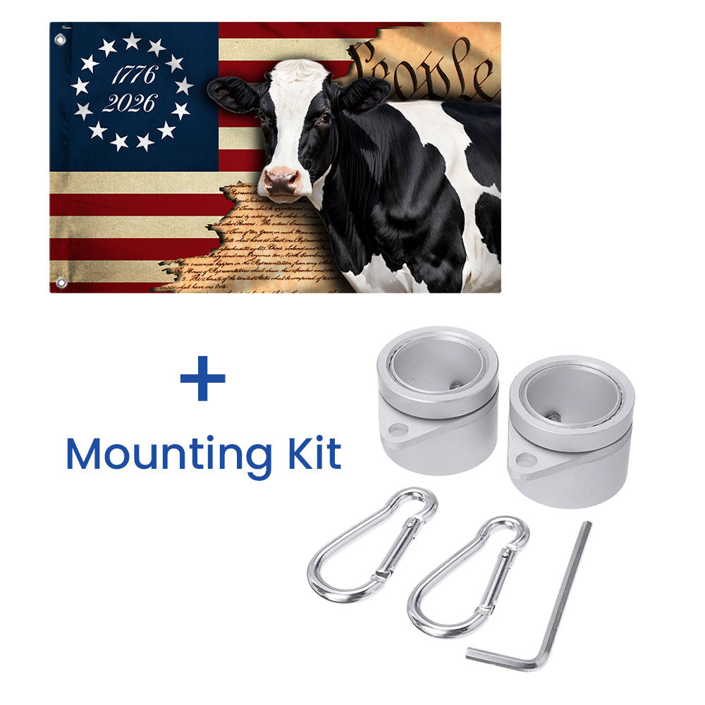 250 Years Dairy Cow 1776 2026 American Grommet Flag, We The People Patriotic Cow Farm Flag Decor