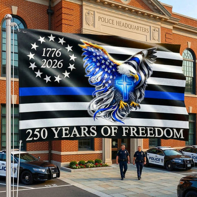 The Thin Blue Line Police Law Enforcement American Grommet Flag for 250 Years Decor