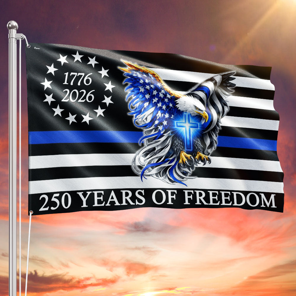 The Thin Blue Line Police Law Enforcement American Grommet Flag for 250 Years Decor