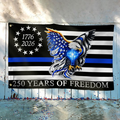 The Thin Blue Line Police Law Enforcement American Grommet Flag for 250 Years Decor