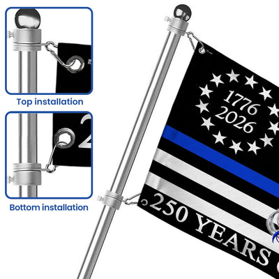 The Thin Blue Line Police Law Enforcement American Grommet Flag for 250 Years Decor