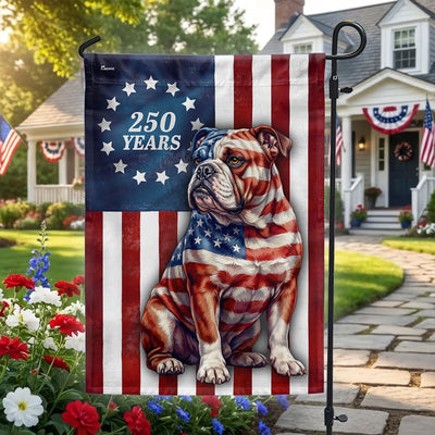 Patriotic Bulldog Garden Flag, 250 Years Betsy Ross Flag Decor for Dog Lover