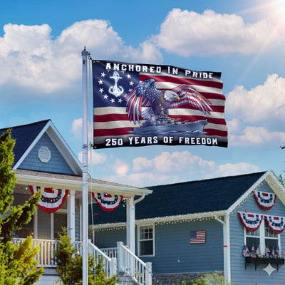 America Navy Flag, 250 Years of Freedom Anchored in Pride Patriotic Grommet Flag