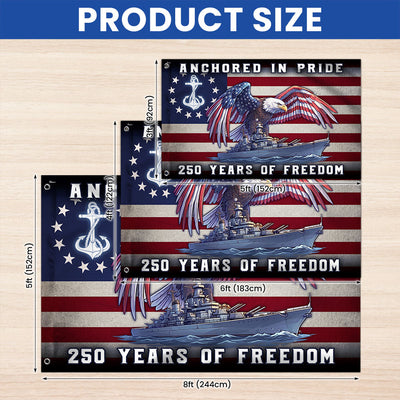 America Navy Flag, 250 Years of Freedom Anchored in Pride Patriotic Grommet Flag
