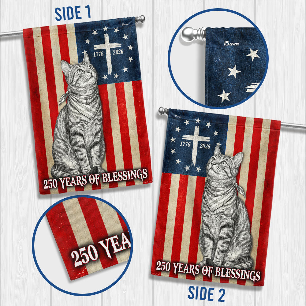 Flagwix Christian Patriotic Cat Garden Flag, 250 Years of Blessings Flag Decor for Cat Lover