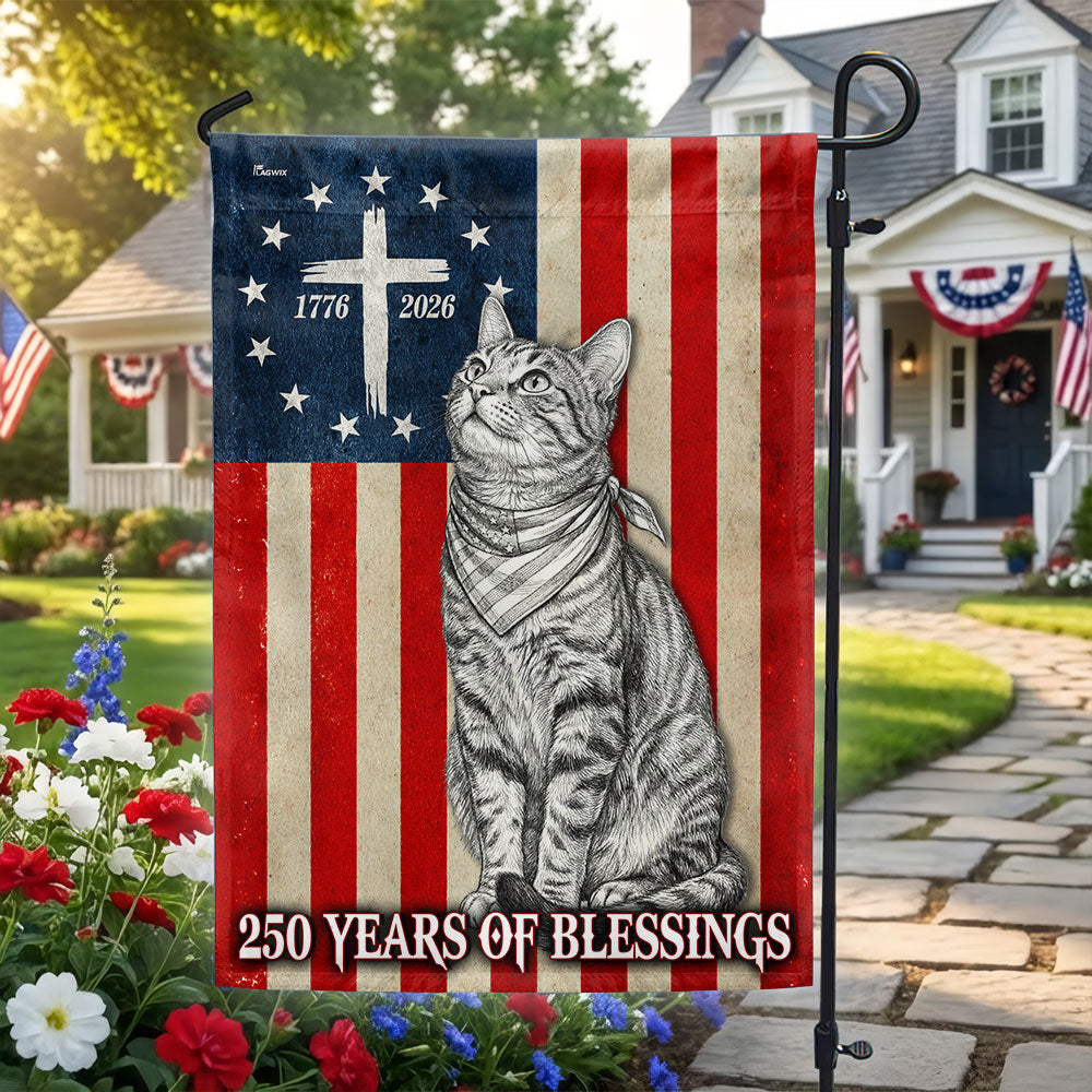 Christian Patriotic Cat Garden Flag, 250 Years of Blessings Flag Decor for Cat Lover