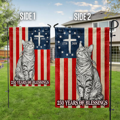 Flagwix Christian Patriotic Cat Garden Flag, 250 Years of Blessings Flag Decor for Cat Lover