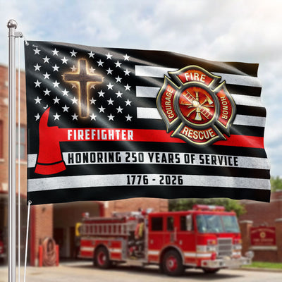 Patriotic Firefighter Cross Grommet Flag, Honoring 250 Years American Flag