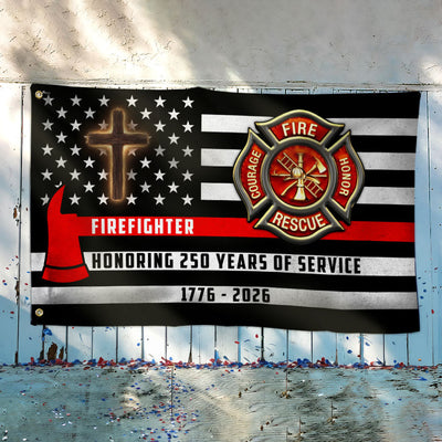 Patriotic Firefighter Cross Grommet Flag, Honoring 250 Years American Flag