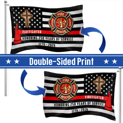 Patriotic Firefighter Cross Grommet Flag, Honoring 250 Years American Flag