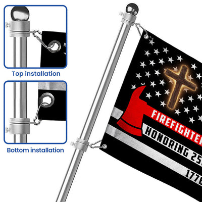 Patriotic Firefighter Cross Grommet Flag, Honoring 250 Years American Flag