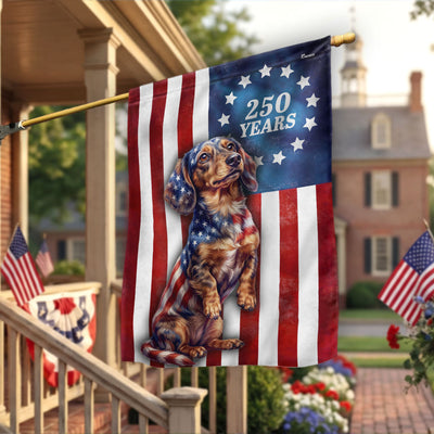 Patriotic American Dog Garden Flag, 250 Years Dachshund Dog Flag Decor