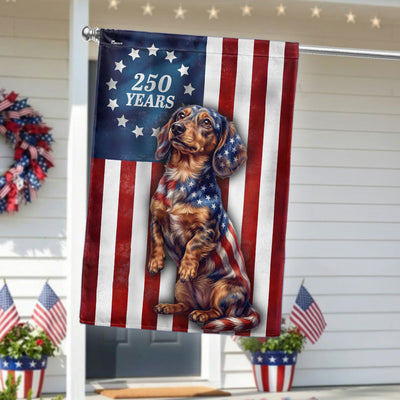 Patriotic American Dog Garden Flag, 250 Years Dachshund Dog Flag Decor