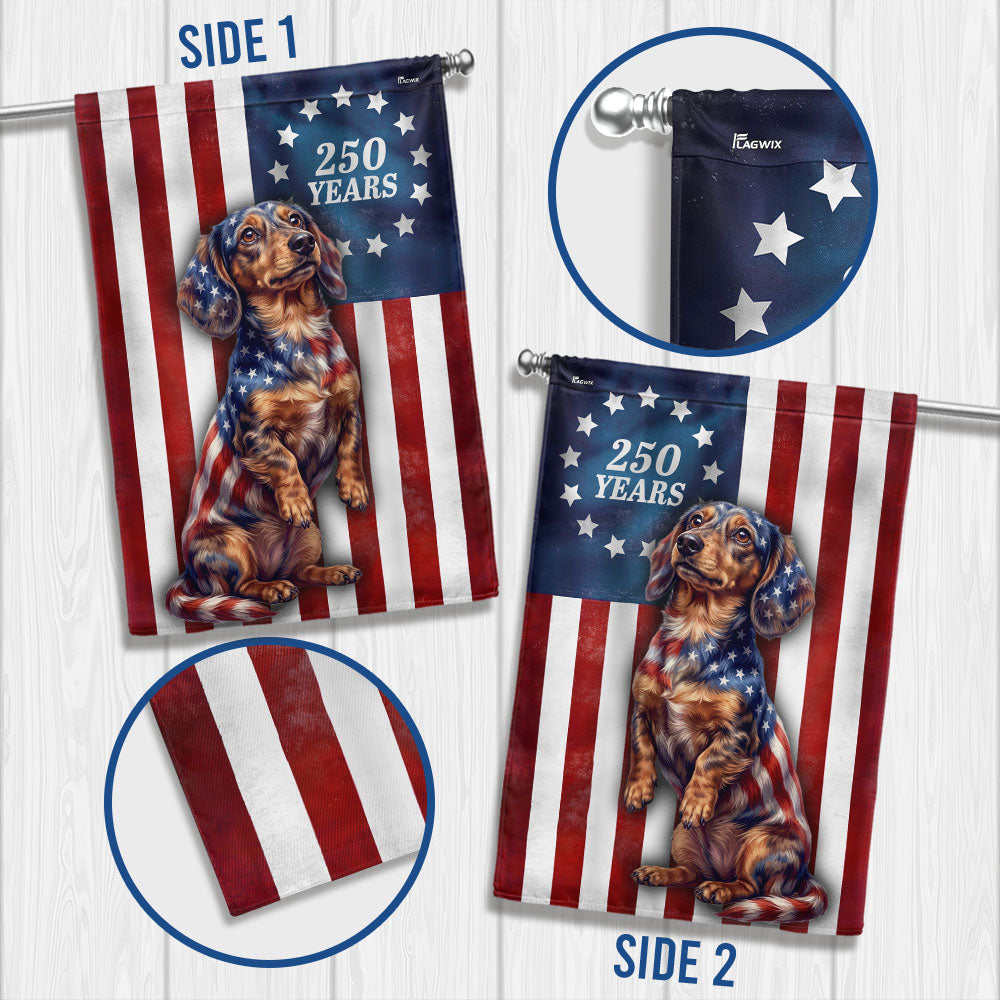 Patriotic American Dog Garden Flag, 250 Years Dachshund Dog Flag Decor