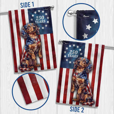 Patriotic American Dog Garden Flag, 250 Years Dachshund Dog Flag Decor