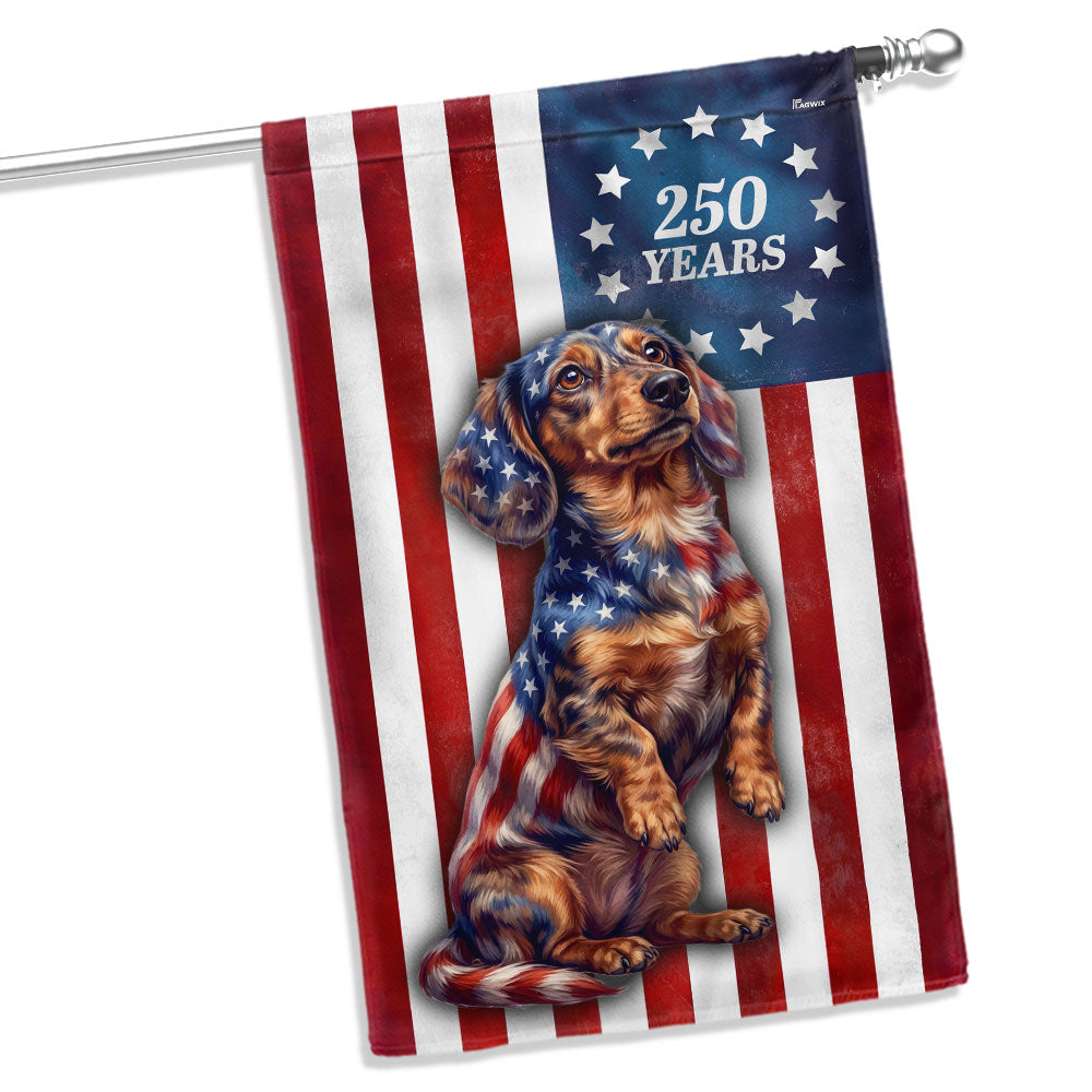 Patriotic American Dog Garden Flag, 250 Years Dachshund Dog Flag Decor