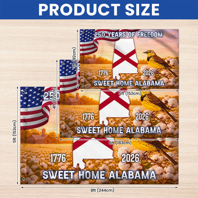 America 250th Alabama State Grommet Flag, Sweet Home Alabama 1776 2026 Decor