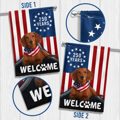 Patriotic Welcome Dog Garden Flag, 250 Years Dachshund Betsy Ross Flag Decor