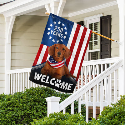 Patriotic Welcome Dog Garden Flag, 250 Years Dachshund Betsy Ross Flag Decor