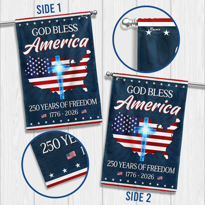 God Bless America Map Flag, 250 Years Semiquincentennial Christian Flag Decor