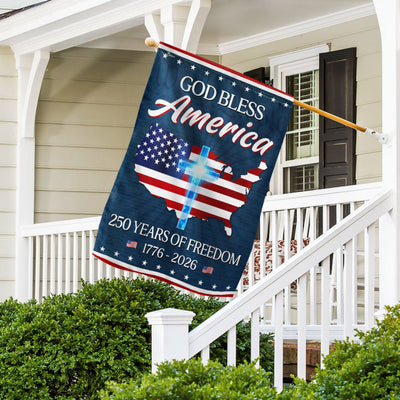 God Bless America Map Flag, 250 Years Semiquincentennial Christian Flag Decor