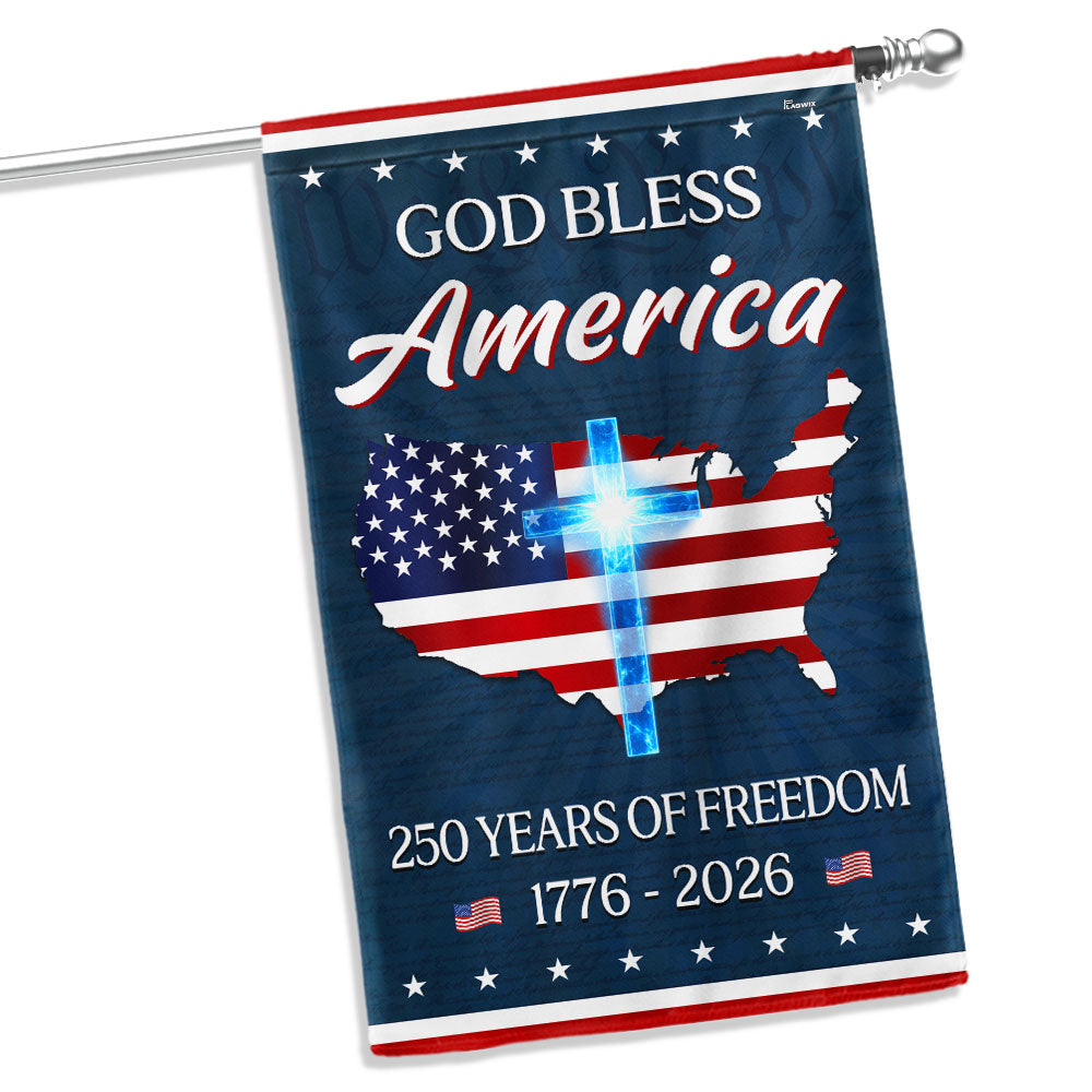 God Bless America Map Flag, 250 Years Semiquincentennial Christian Flag Decor