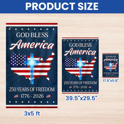 God Bless America Map Flag, 250 Years Semiquincentennial Christian Flag Decor