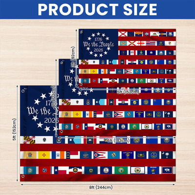 American Flag for 250th Anniversary, We The People 50 States Flag, 1776 2026 Grommet Flag