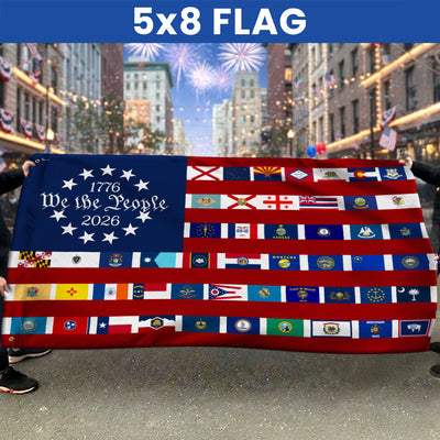 American Flag for 250th Anniversary, We The People 50 States Flag, 1776 2026 Grommet Flag