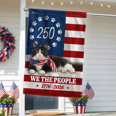 Patriotic American Cat Garden Flag, 250 Years We The People 1776 2026 Flag Decor