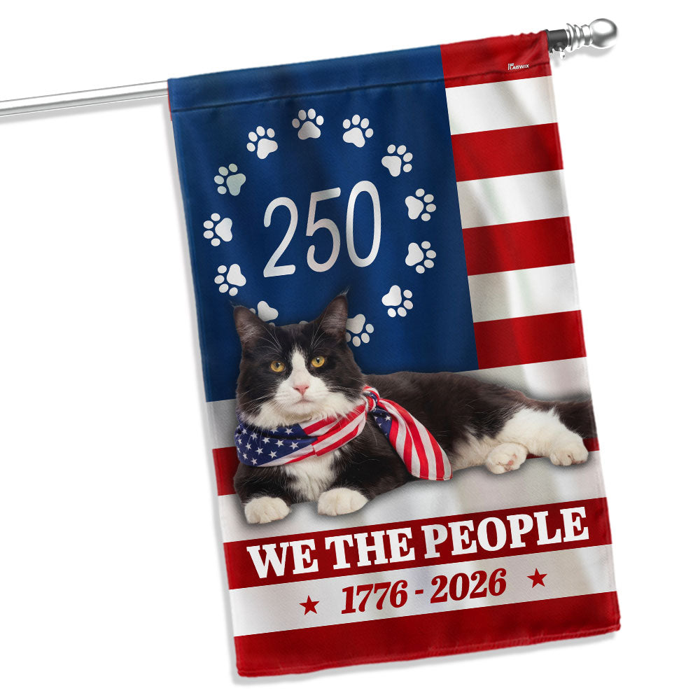 Patriotic American Cat Garden Flag, 250 Years We The People 1776 2026 Flag Decor