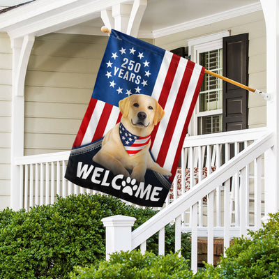 Patriotic Welcome Dog Garden Flag, 250 Years Labrador Retriever Flag Decor for Dog Lovers