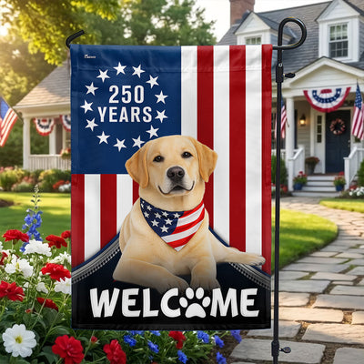 Patriotic Welcome Dog Garden Flag, 250 Years Labrador Retriever Flag Decor for Dog Lovers