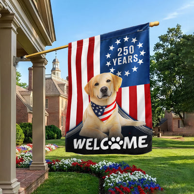 Patriotic Welcome Dog Garden Flag, 250 Years Labrador Retriever Flag Decor for Dog Lovers