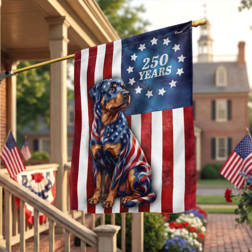 250 Years American Dog Garden Flag, Patriotic Rottweiler Betsy Ross Flag Decor