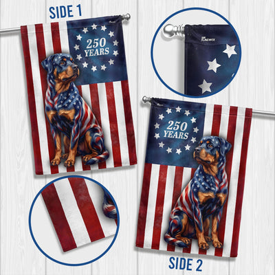 250 Years American Dog Garden Flag, Patriotic Rottweiler Betsy Ross Flag Decor