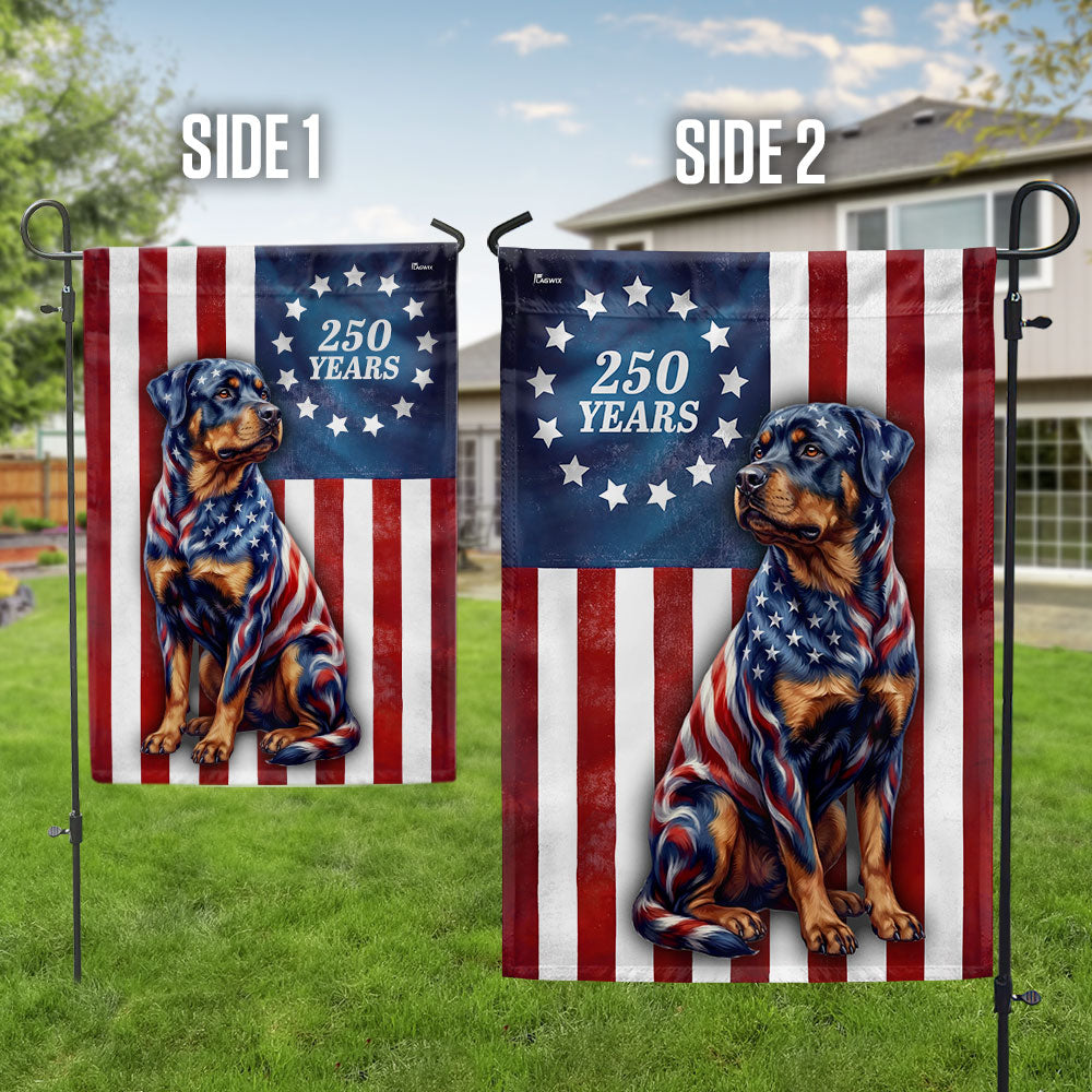250 Years American Dog Garden Flag, Patriotic Rottweiler Betsy Ross Flag Decor