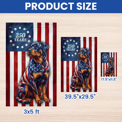 250 Years American Dog Garden Flag, Patriotic Rottweiler Betsy Ross Flag Decor