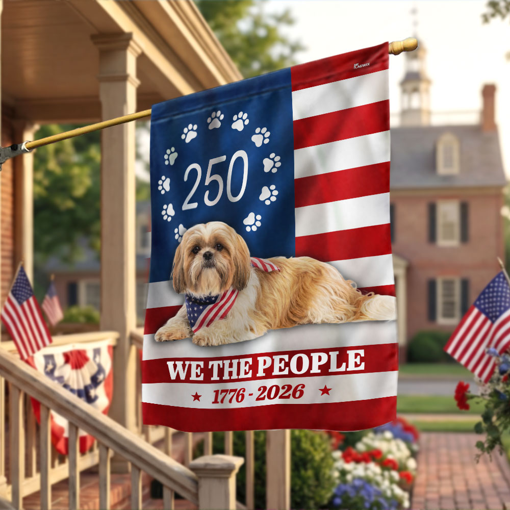 Patriotic American Dog Garden Flag, 250 Years Shih Tzu Dog 1776 2026 Flag