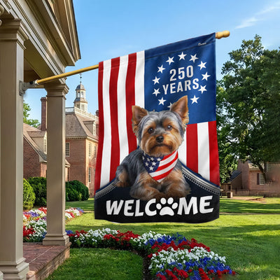 Patriotic Welcome Dog Garden Flag, 250 Years Yorkshire Terrier Flag Decor for Dog Lovers