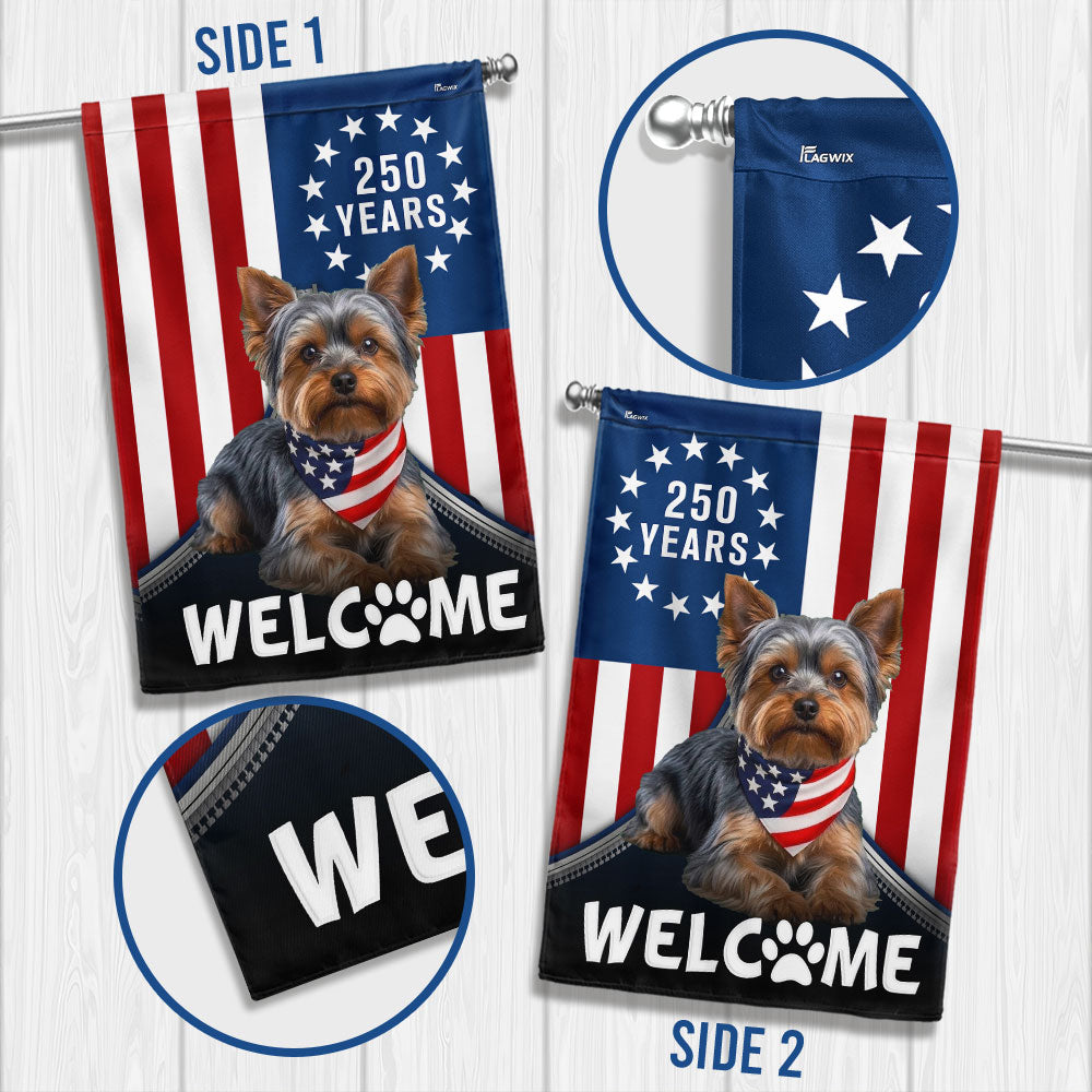 Patriotic Welcome Dog Garden Flag, 250 Years Yorkshire Terrier Flag Decor for Dog Lovers
