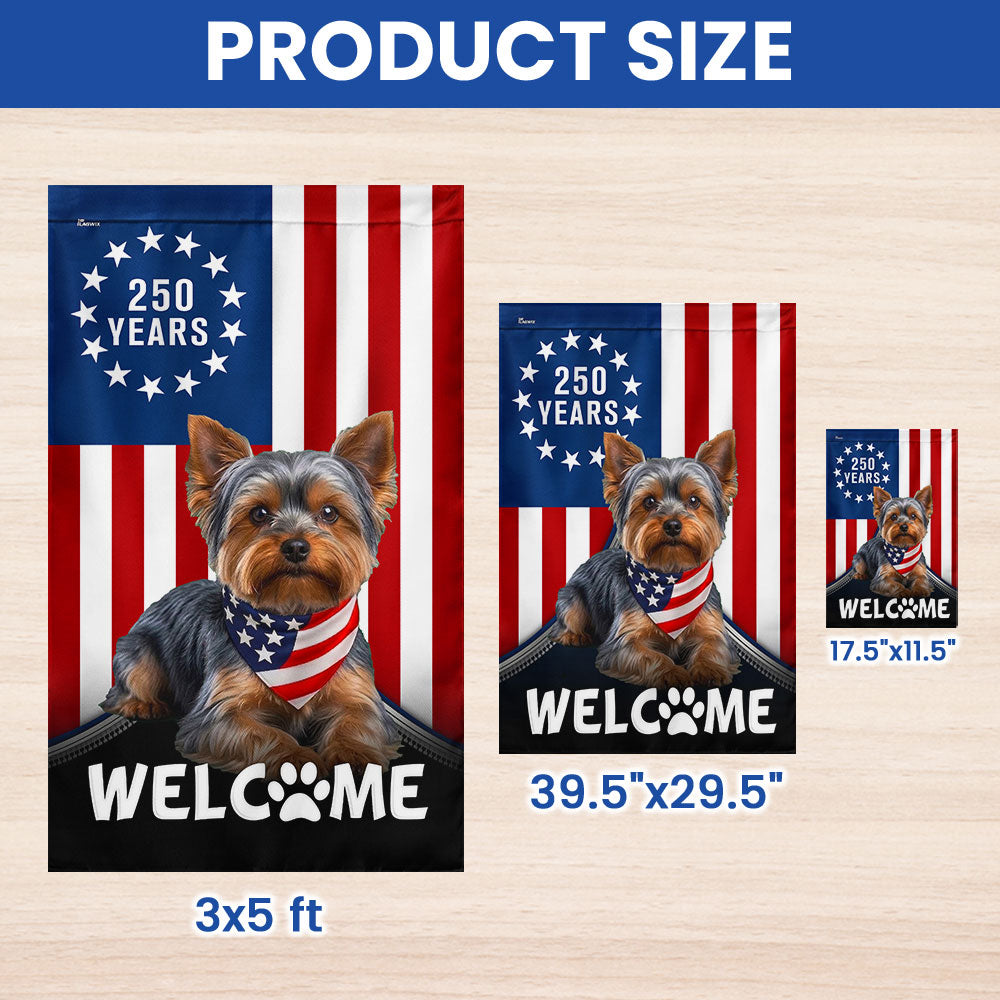 Patriotic Welcome Dog Garden Flag, 250 Years Yorkshire Terrier Flag Decor for Dog Lovers