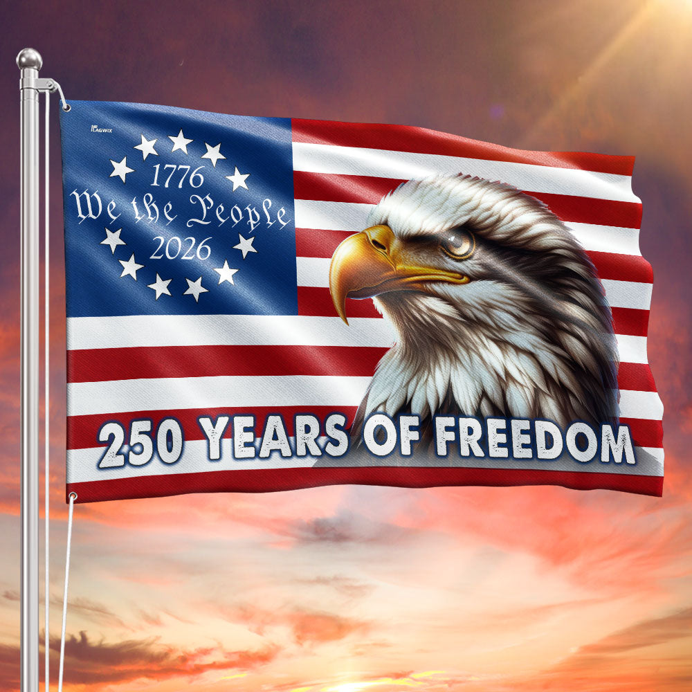 Patriotic 250 Years of Freedom, We The People 1776 2026 American Grommet Flag