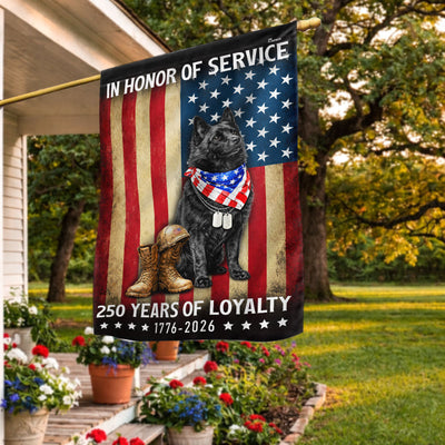 250 Years Patriotic Dog American Garden Flag, US Veteran Schipperke Dog Flag