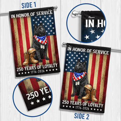 250 Years Patriotic Dog American Garden Flag, US Veteran Schipperke Dog Flag