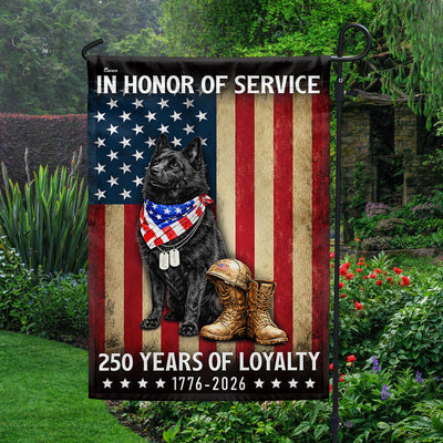 250 Years Patriotic Dog American Garden Flag, US Veteran Schipperke Dog Flag