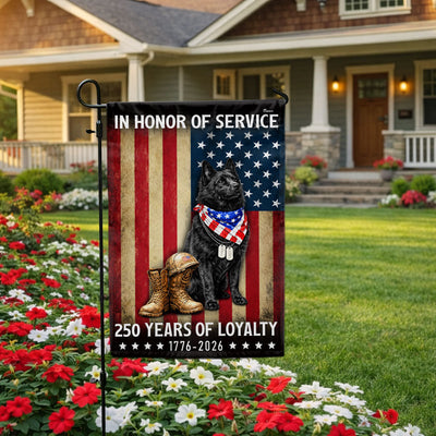 250 Years Patriotic Dog American Garden Flag, US Veteran Schipperke Dog Flag