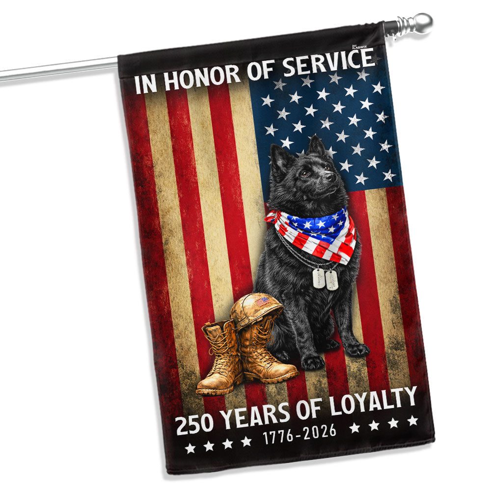 250 Years Patriotic Dog American Garden Flag, US Veteran Schipperke Dog Flag