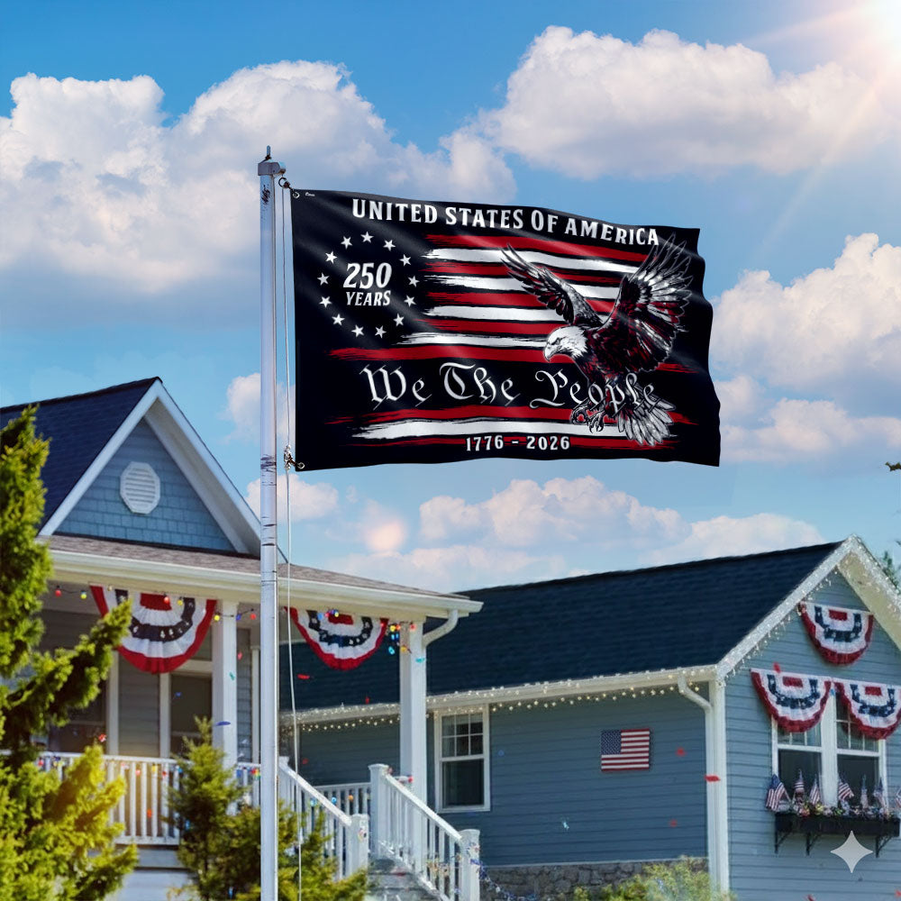 250 Years of America Decor, 1776 2026 We The People Patriotic Grommet Flag